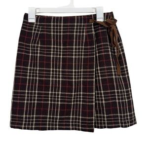 GAP Brown Neutral Plaid Wool Wrap Midi Skirt